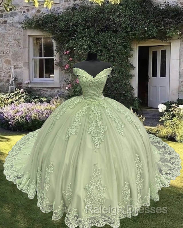 Sage Lace Off Shoulder Quinceanera Dress