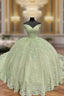 Sage Lace Off Shoulder Quinceanera Dress