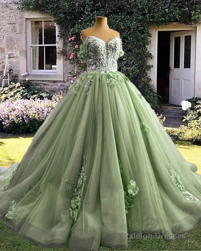 Sage Tulle 3D Lace Flowers Ball Gown Dress Main image