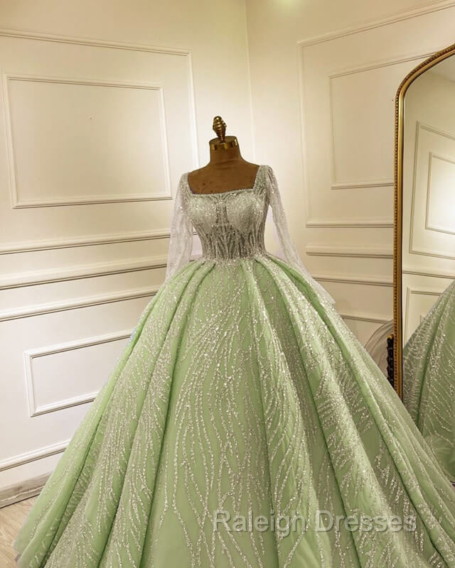 Sage Tulle Ball Gown With Sequin Pattern