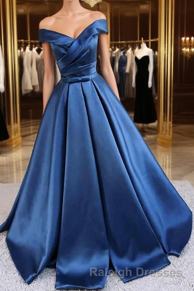 Satin A-line Off-the-Shoulder Evening Dresses,Elegant  Long Prom Dresses,Graduation Dress Main image