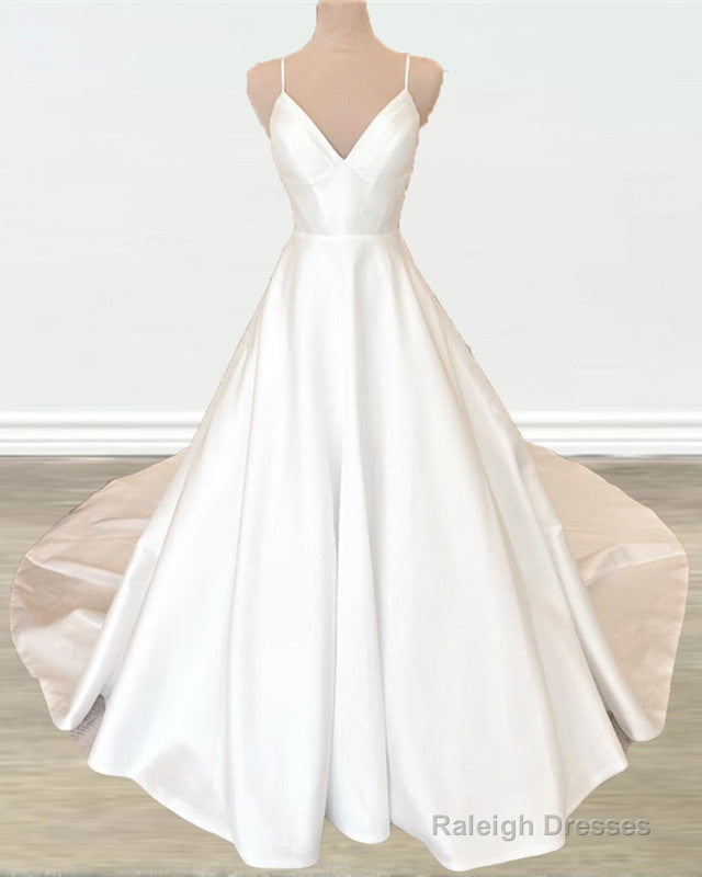 Satin A-Line Wedding Dress V Neck