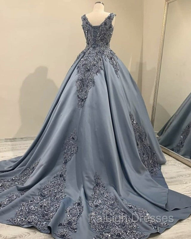 Satin Ball Gown V Neck Lace Embroidery Beaded Secondary image