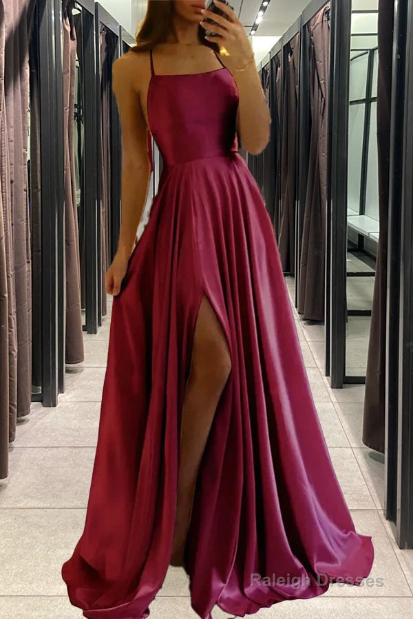 Satin Burgundy Prom Dress Beach Maxi Women Dress, Straps Evening Cheap Bridesmaid Dresses Main image