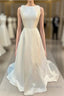 Satin Crew Neck Bow-Back A-Line Wedding Dress