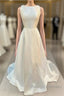 Satin Crew Neck Bow-Back A-Line Wedding Dresses