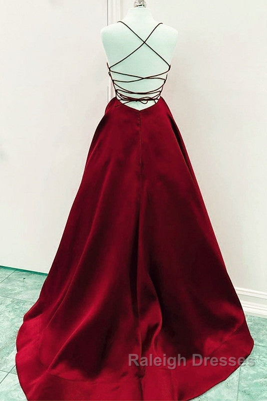 Satin Empire Prom Dresses Lace Up Back