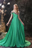 Satin Floral Applique High Split A Line Court Train Prom Dresses