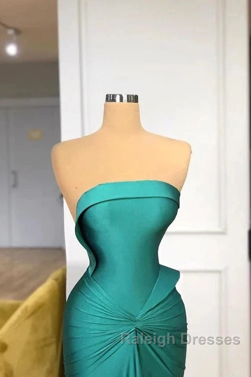 Satin Green Trumpet Mermaid Strapless Ruched Prom Dress Secondary image