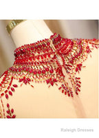 Satin High Collar Long Sleeve Beading Prom Dresses
