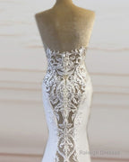 Satin Mermaid Wedding Dress Sweetheart Lace Train