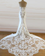 Satin Mermaid Wedding Dresses Sweetheart Lace Train