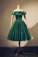 Satin Off The Shoulder A Line Green Short Prom Dress
