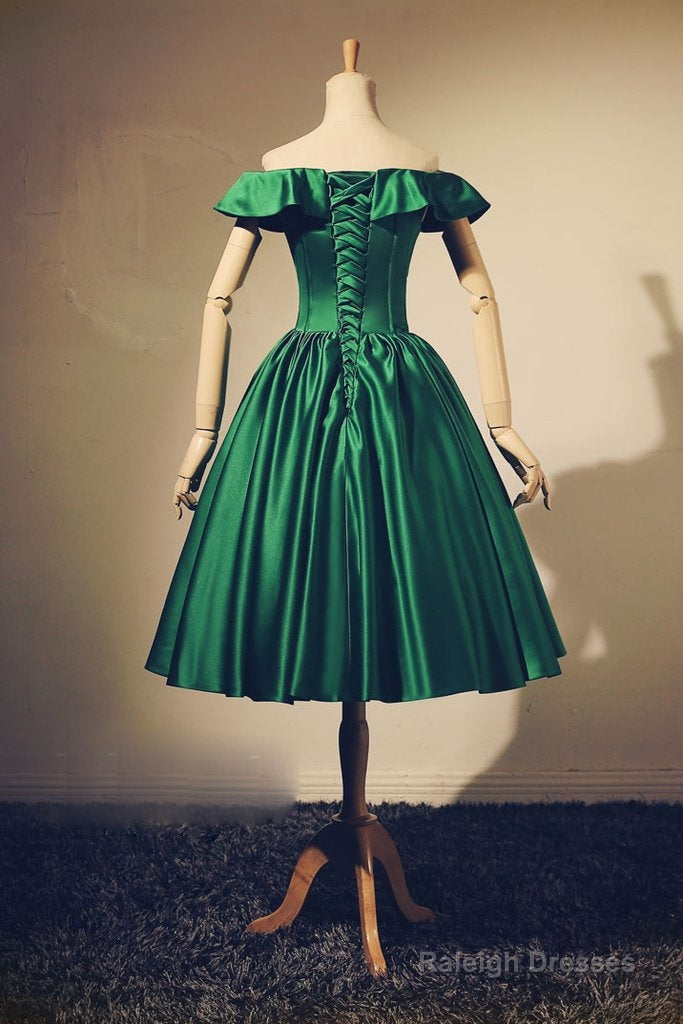 Satin Off The Shoulder A-Line Green Short Prom Dresses