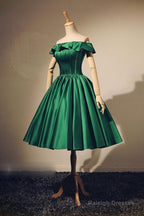 Satin Off The Shoulder A-Line Green Short Prom Dresses