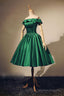 Satin Off The Shoulder A-Line Green Short Prom Dresses
