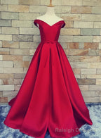 Satin Off the Shoulder Long Prom Dress, Junior Prom Dress