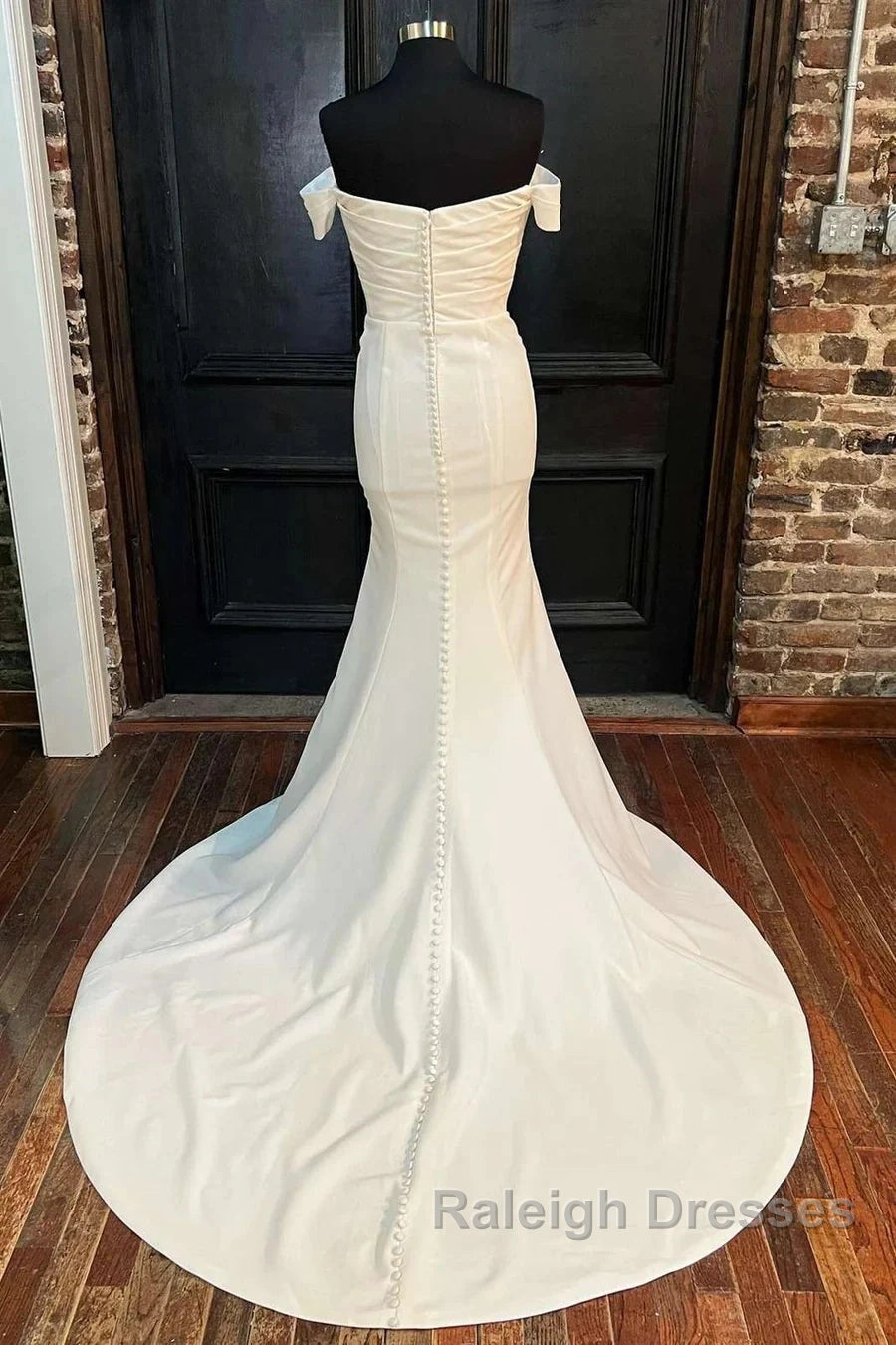 Satin Off-The-Shoulder Mermaid Long Wedding Dresses Secondary image