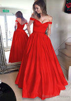 Satin Prom Dresses A-Line/Princess Off-The-Shoulder Long/Floor-Length With Beaded