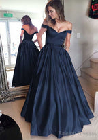 Satin Prom Dress A Line Off-The-Shoulder Long Dress Floor Length With Beaded