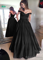 Satin Prom Dress A Line Off-The-Shoulder Long Dress Floor Length With Beaded