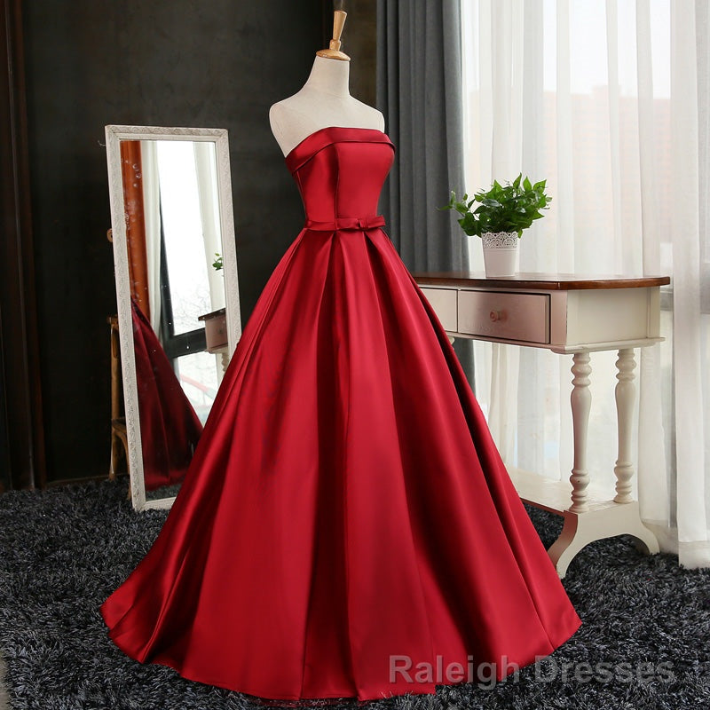 Satin Scoop Floor Length Ball Prom Dress , Dark Red Sweet 16 Gown