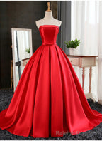 Satin Scoop Floor Length Ball Prom Dress , Dark Red Sweet 16 Gowns
