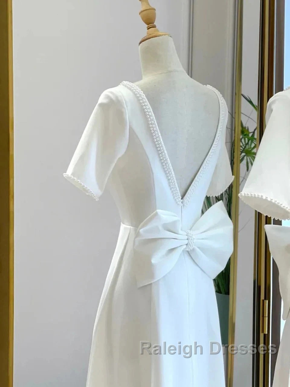 Satin Short Sleeve Short Wedding Dresses