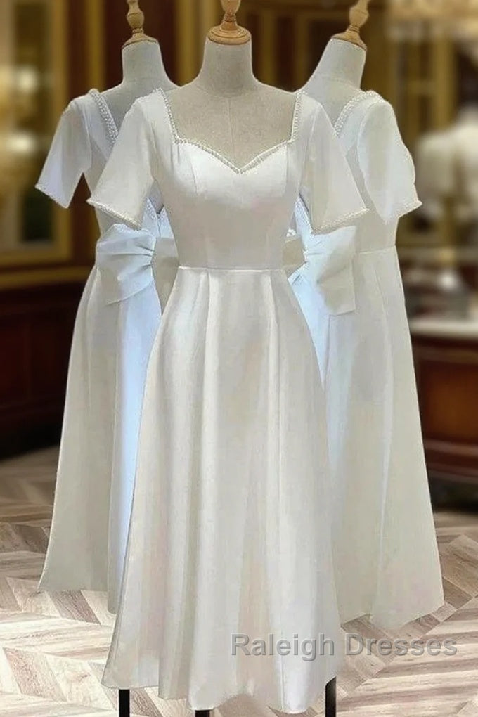 Satin Short Sleeve Short Wedding Dress Main image