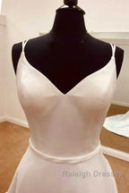 Satin Spaghetti Straps Backless Long Wedding Dress