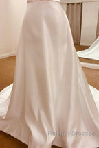 Satin Spaghetti Straps Backless Long Wedding Dress
