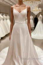 Satin Spaghetti Straps Backless Long Wedding Dress