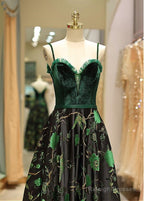 Satin Spaghetti Straps  Fleece & Embroidery Evening Dress