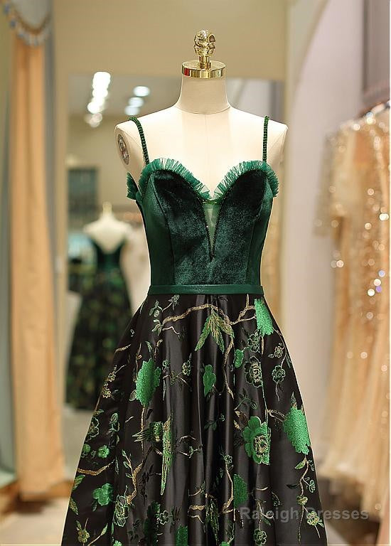 Satin Spaghetti Straps  Fleece & Embroidery Evening Dress