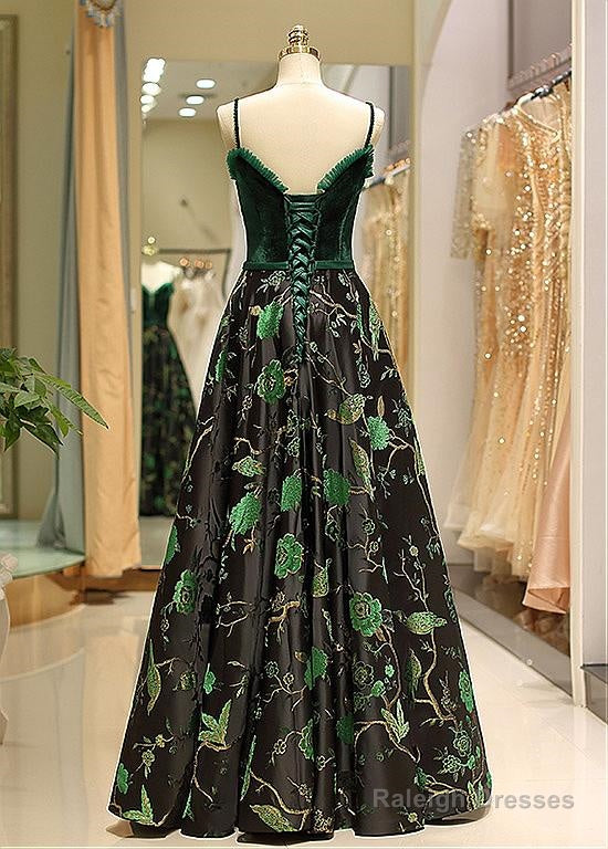 Satin Spaghetti Straps  Fleece & Embroidery Evening Dress