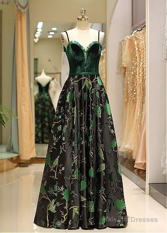 Satin Spaghetti Straps  Fleece & Embroidery Evening Dress