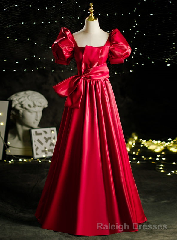 Satin Square Short Sleeve Prom Dress With Bow Main image