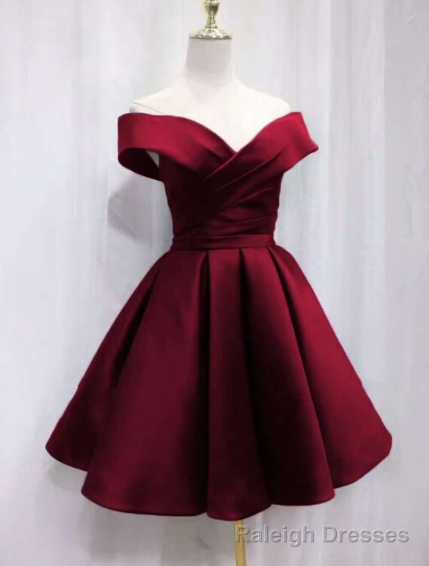 Satin Sweetheart Bridesmaid Dress, Off Shoulder Short Formal Dress Main image