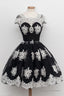 Scoop Black Homecoming Dresses Knee-Length White Lace Cap Sleeves