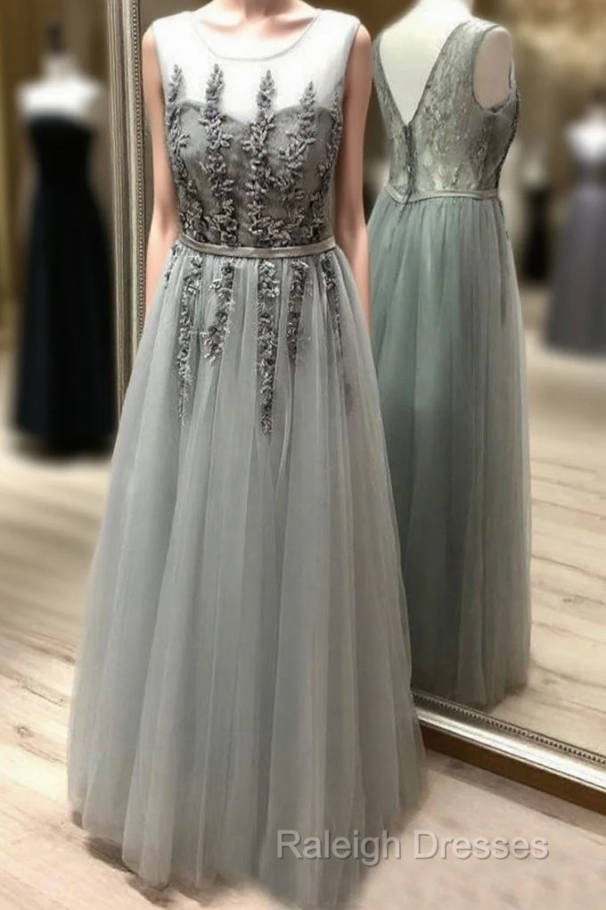 Scoop Neck Floor-Length Tulle Sleeveless Evening Dresses Main image
