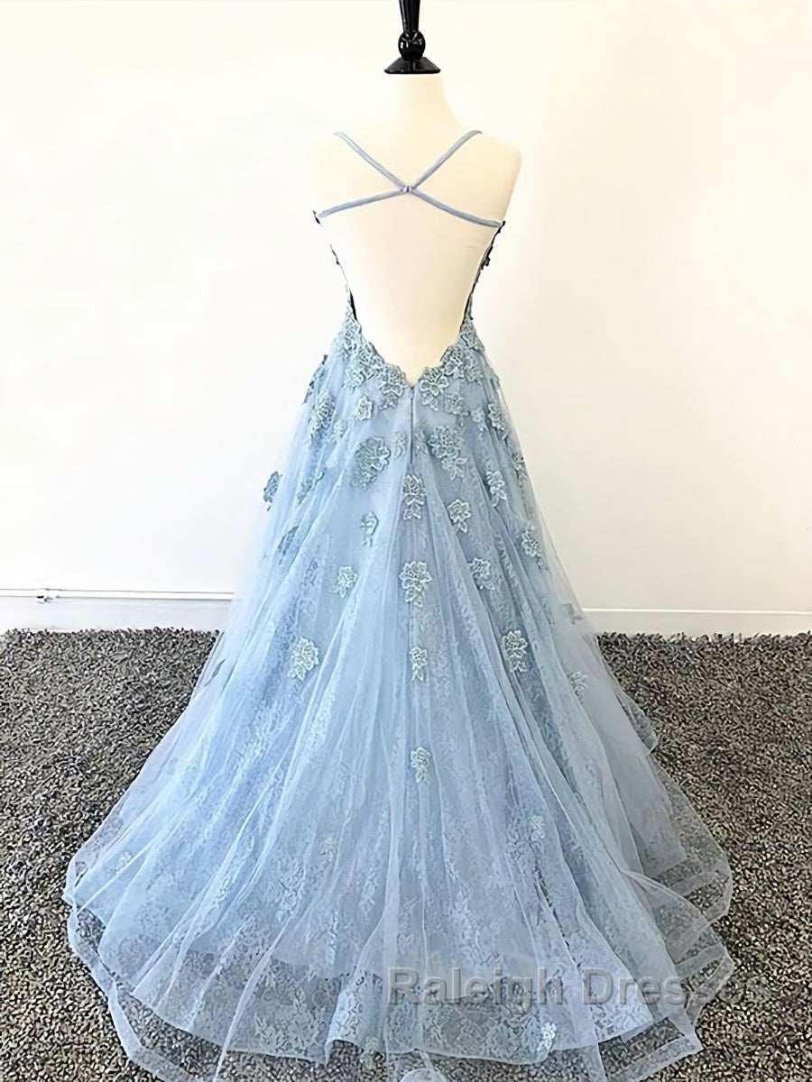 Scoop Neck Light Blue Backless Lace Prom Dress Scoop Neck Blue Lace Prom Dress Secondary image