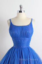 Scoop Neckline Royal Blue Party Dress, A-Line Spaghetti Strap Short Evening Dress