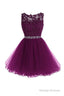 Scoop Short Grape Homecoming Dresses Mini Graduation Dresses