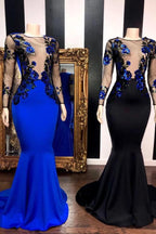 See Through Long Sleevess Flowers Mermaid Prom Dresses