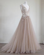 See Through Prom Dress Tulle Embroidery Prom Gown