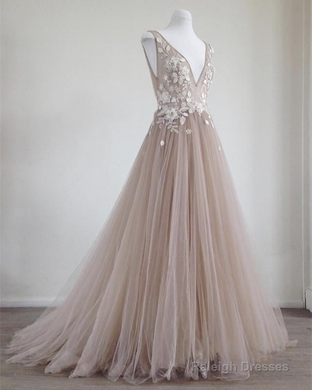 See Through Prom Dress Tulle Embroidery Prom Gown