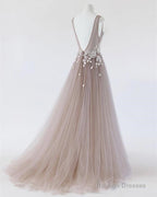 See Through Prom Dress Tulle Embroidery Prom Gown