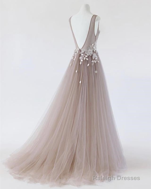 See Through Prom Dress Tulle Embroidery Prom Gown