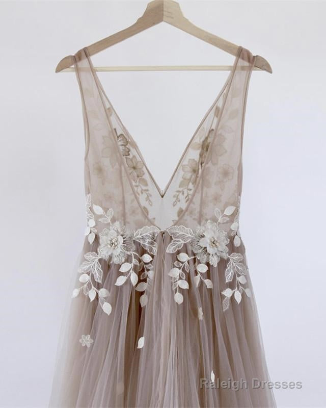 See Through Prom Dress Tulle Embroidery Prom Gown