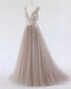 See Through Prom Dress Tulle Embroidery Prom Gown